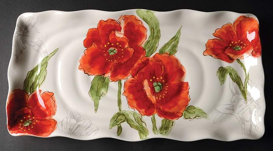 Red Poppy 17" Rectangular Serving Platter by Maxcera Corp-1