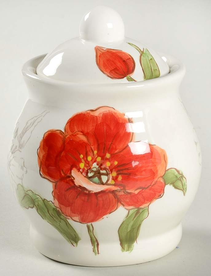Red Poppy Sugar Bowl & Lid by Maxcera Corp-1