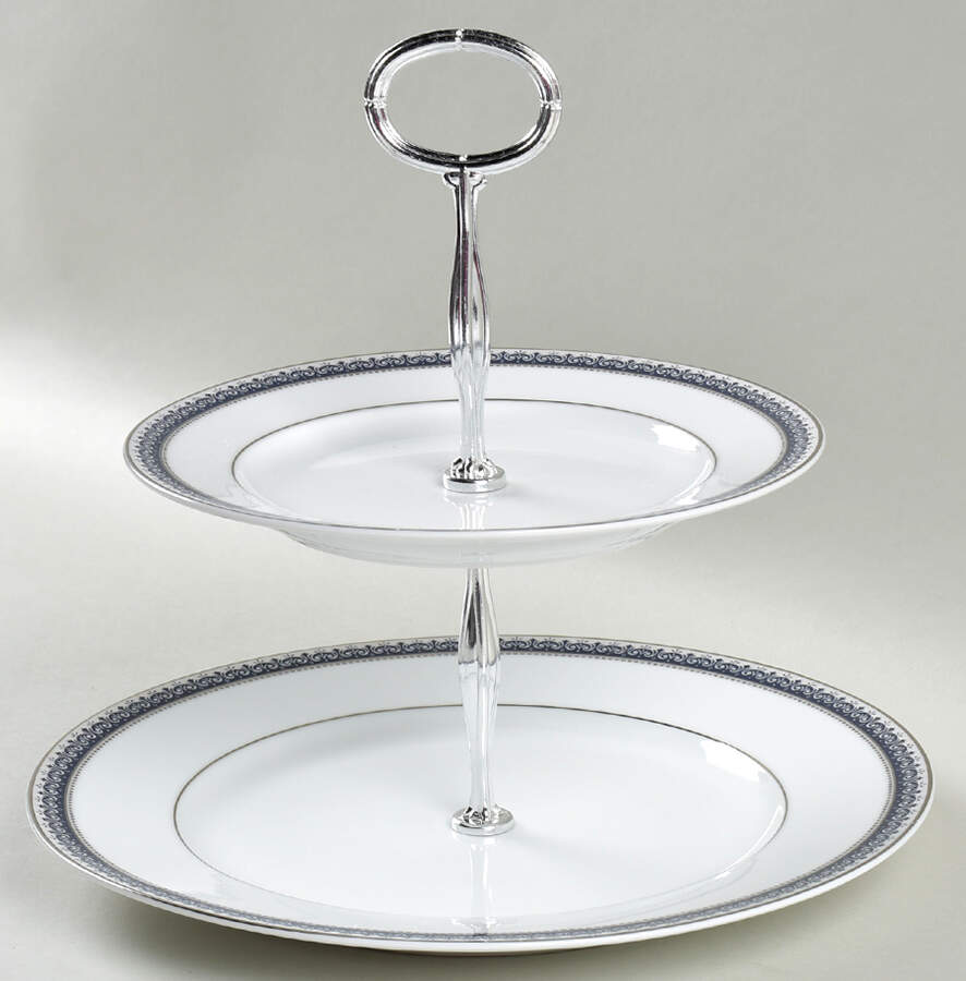 Platinum Crown Cobalt Blue 6 5/8"-10"  2 Tiered Serving Tray (Dp, Sp) HC by Mikasa-1