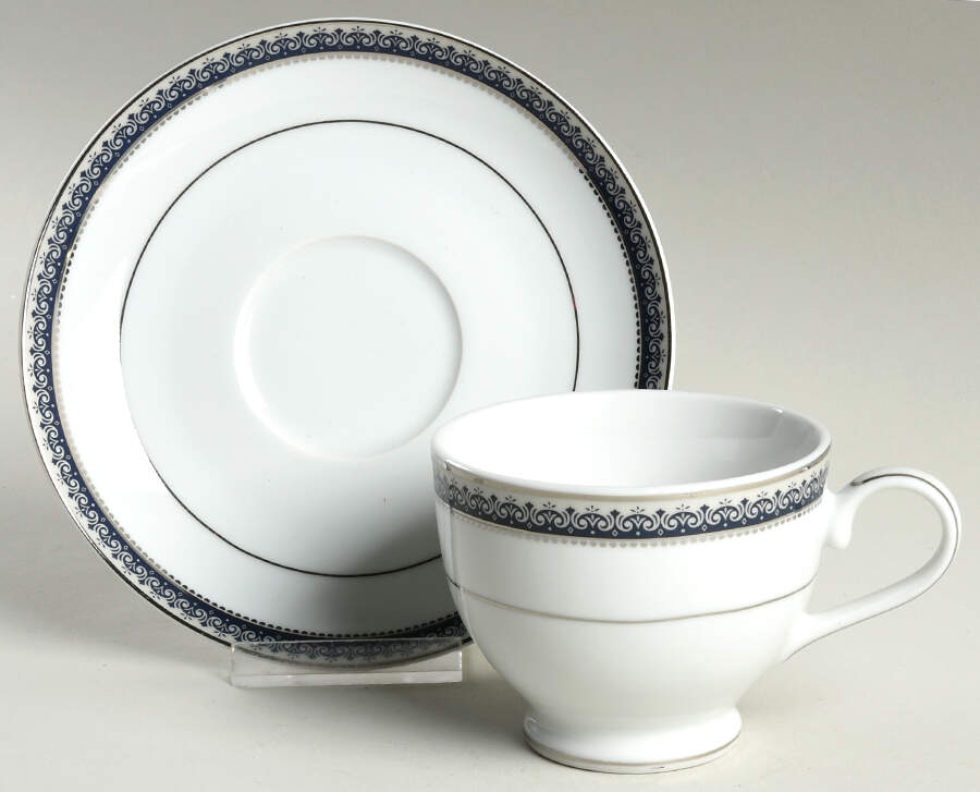 Platinum Crown Cobalt Blue Footed Cup & Saucer Set by Mikasa-1