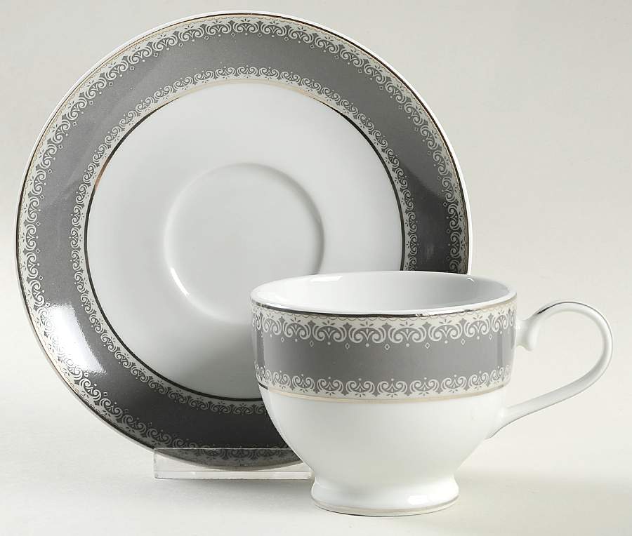 Platinum Crown Slate Footed Cup & Saucer Set by Mikasa-1
