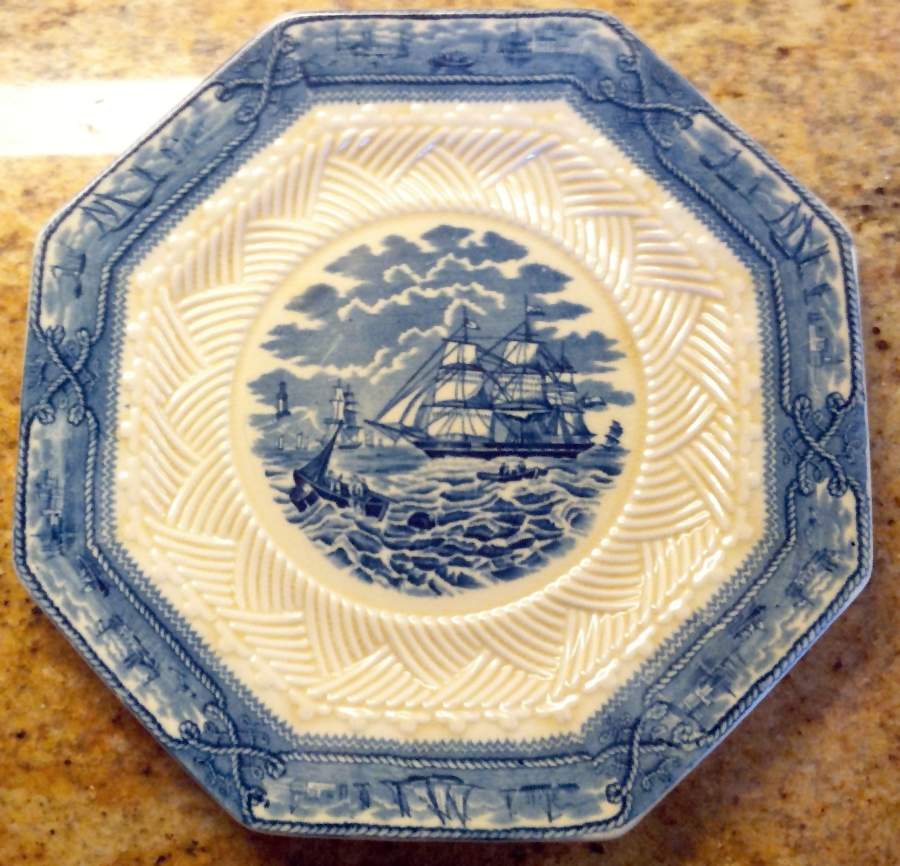 American Marine Blue and Cream Dinner Plate by Mason's-1