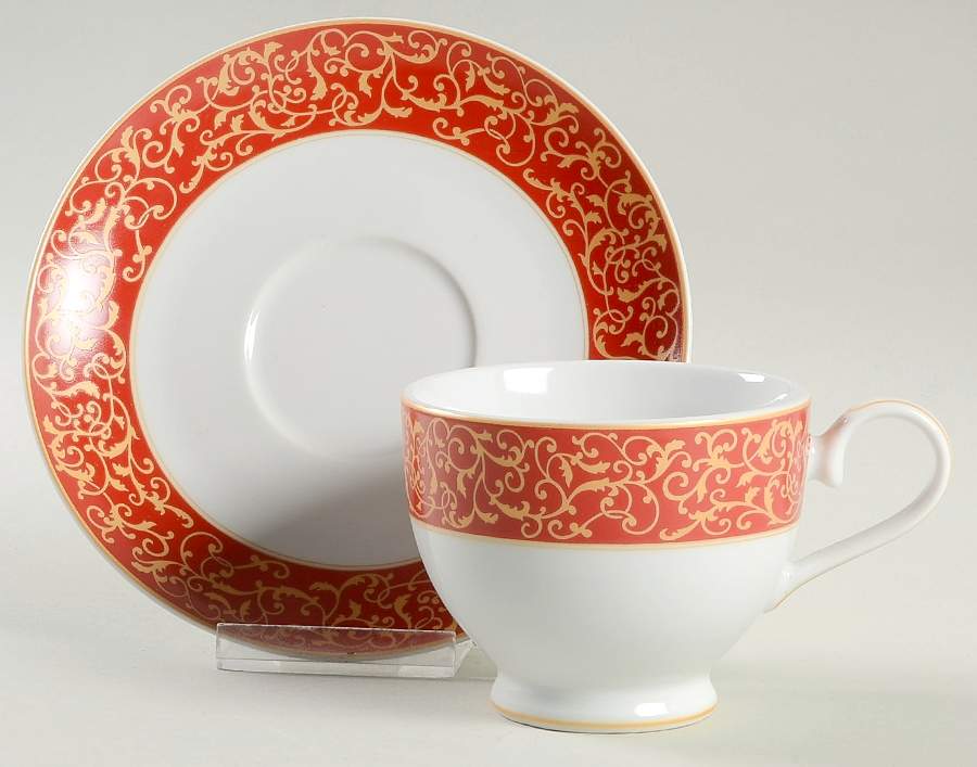 Parchment Rouge Footed Cup & Saucer Set by Mikasa-1