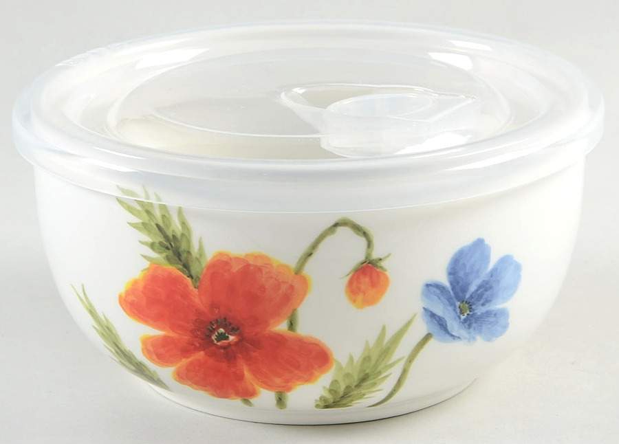 Colorful Poppies 32 Oz Round Plastic Microwave Bowl w/Vent Lid by Maxcera Corp-1