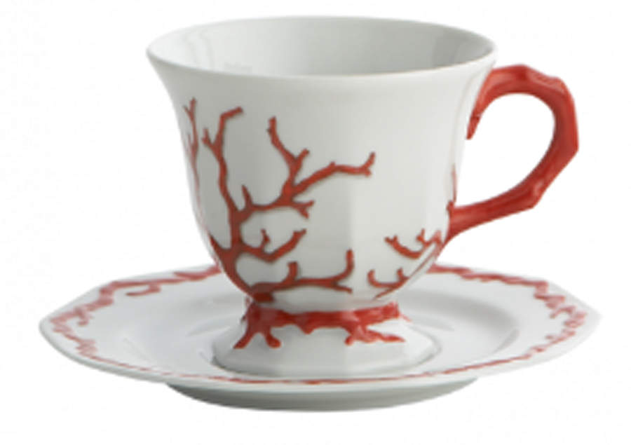 Barriera Corallina Red Footed Cup & Saucer Set by Mottahedeh-1
