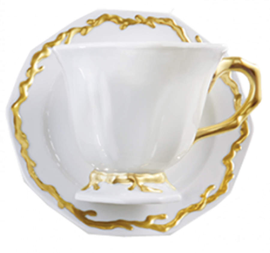 Barriera Corallina Gold Footed Cup & Saucer Set by Mottahedeh-1