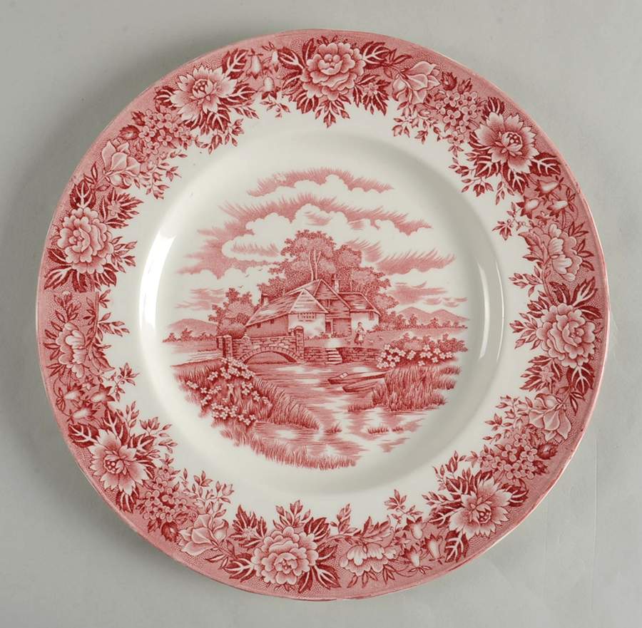 English Village Red Dinner Plate by Alfred Meakin-1