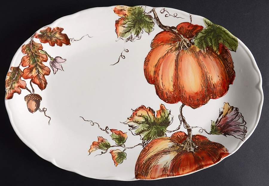 Pumpkin Sketch 14" Oval Serving Platter by Maxcera Corp-1