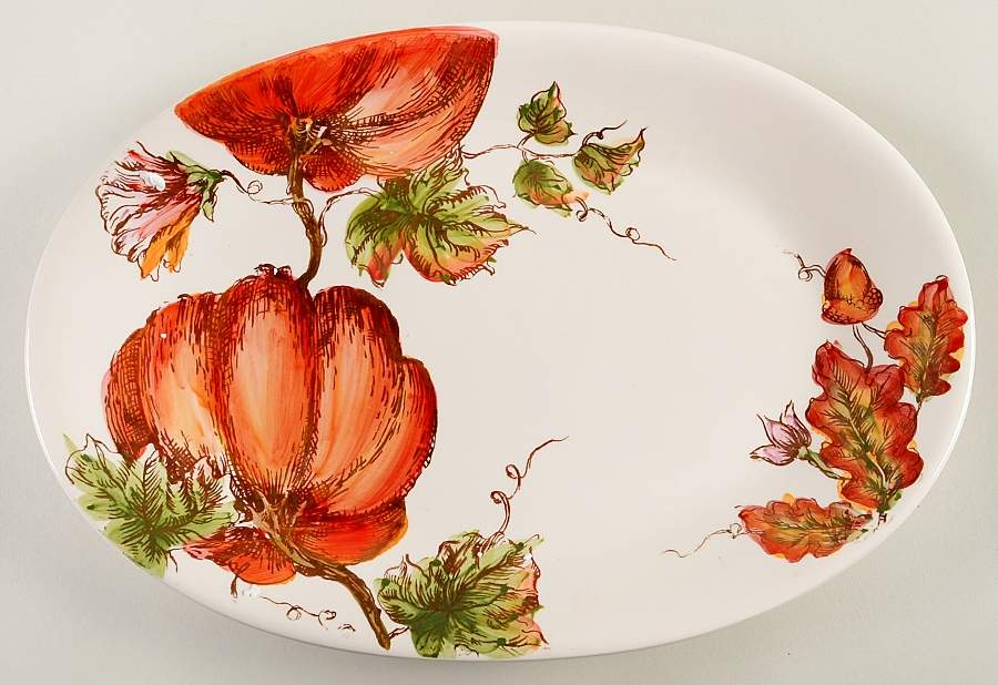 Pumpkin Sketch 14" Oval Serving Platter by Maxcera Corp-1