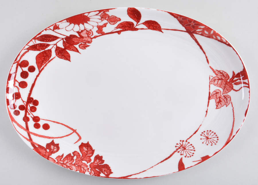Hana Red 14" Oval Serving Platter by Mikasa-1