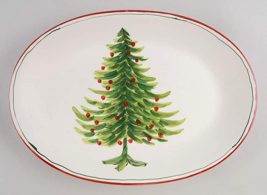 Watercolor Christmas Tree 14" Oval Serving Platter by Maxcera Corp-1