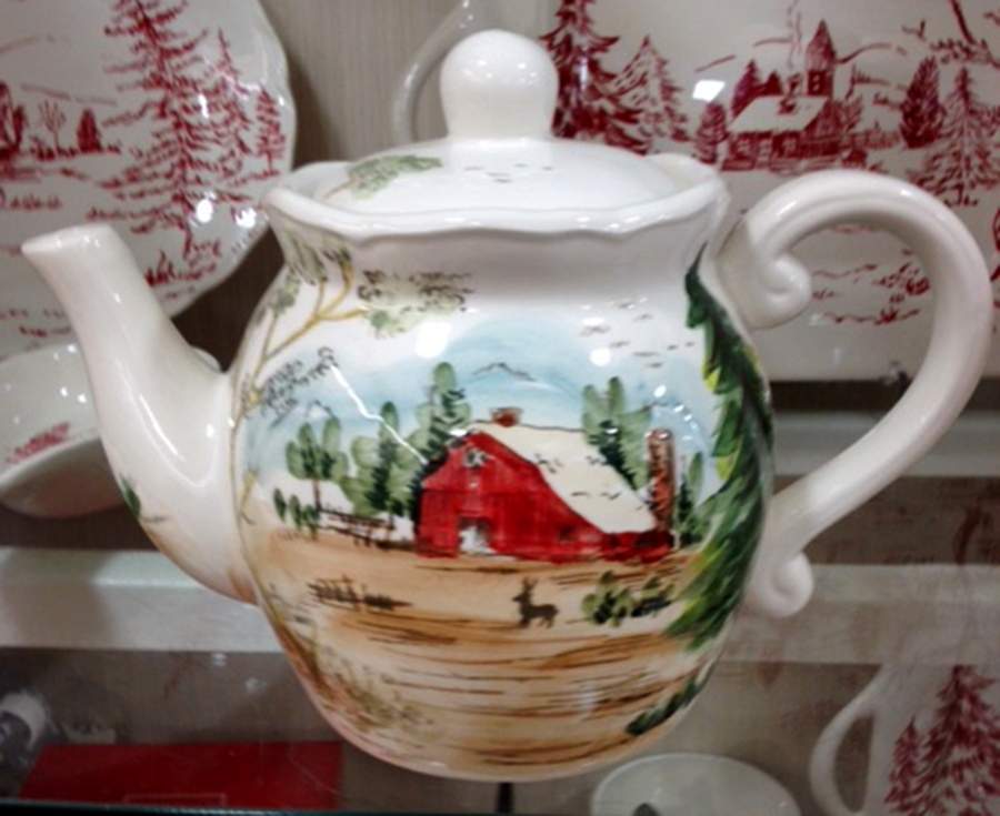 Christmas Farmhouse Teapot & Lid by Maxcera Corp-1