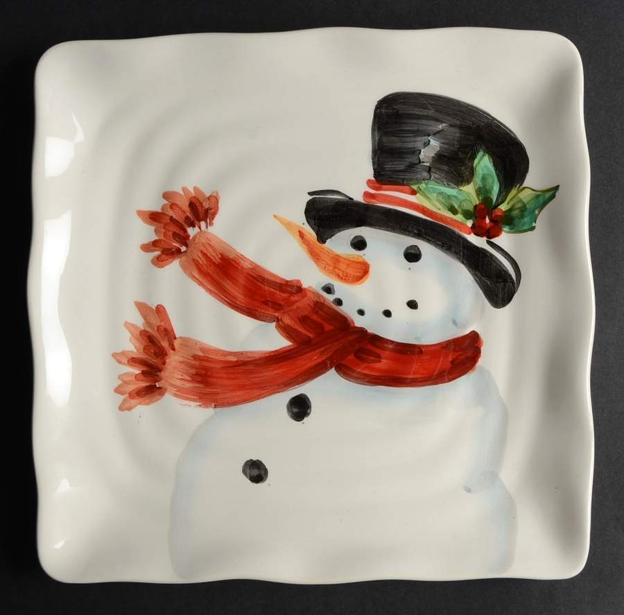 Top Hat Snowman Square Salad Plate by Maxcera Corp-1