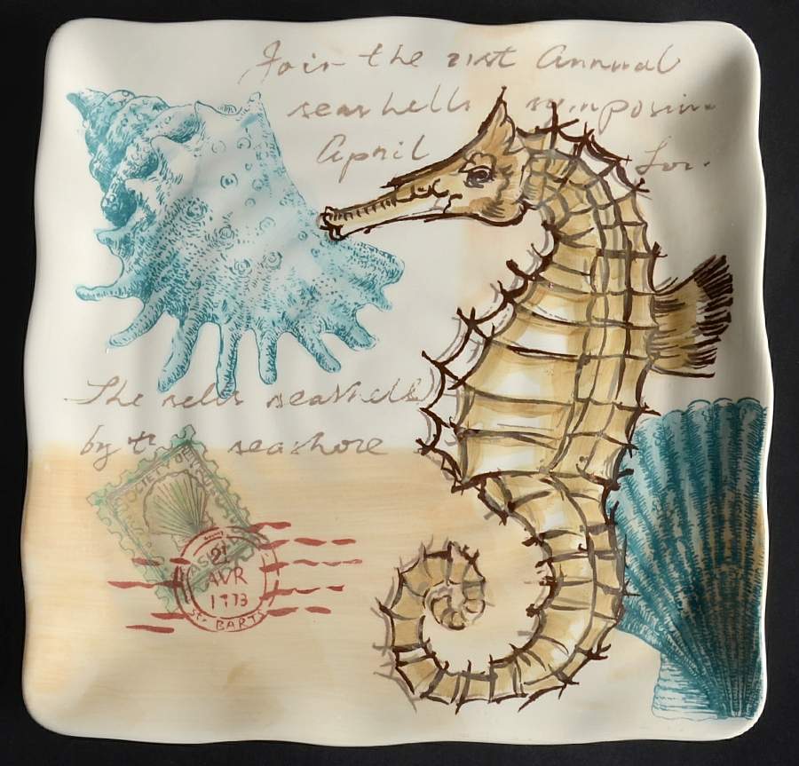 Stamp Seahorse Square Salad Plate by Maxcera Corp-1