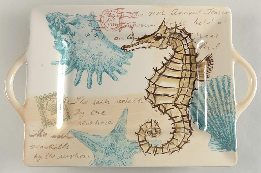 Stamp Seahorse 14" Handled Tray by Maxcera Corp-1