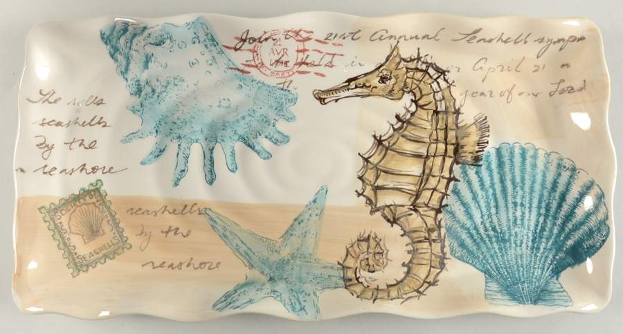 Stamp Seahorse 17" Rectangular Serving Platter by Maxcera Corp-1