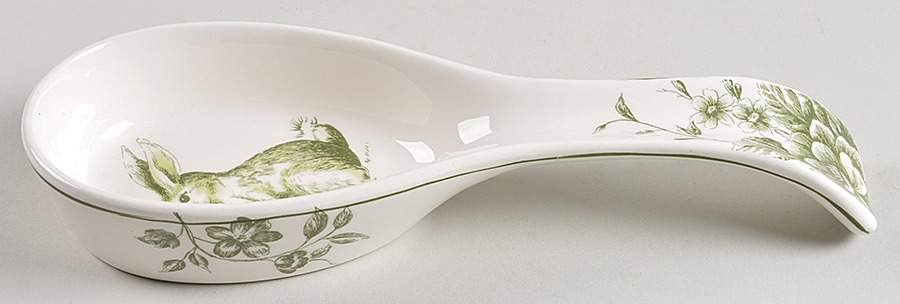 Green and White Toile Spoon Rest/Holder (Holds 1 Spoon) by Maxcera Corp-1