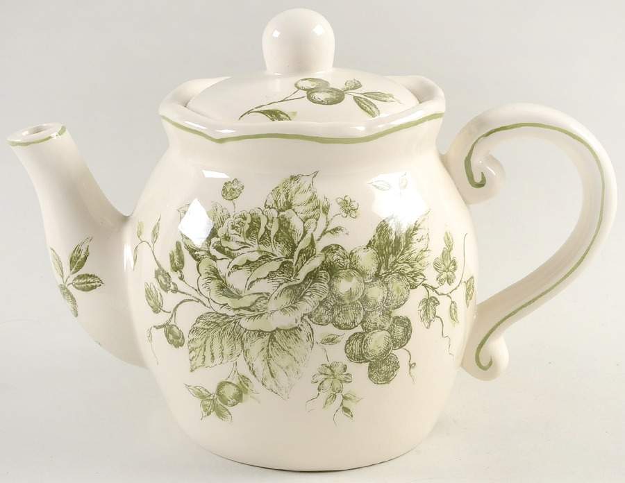 Green and White Toile Teapot & Lid by Maxcera Corp-1