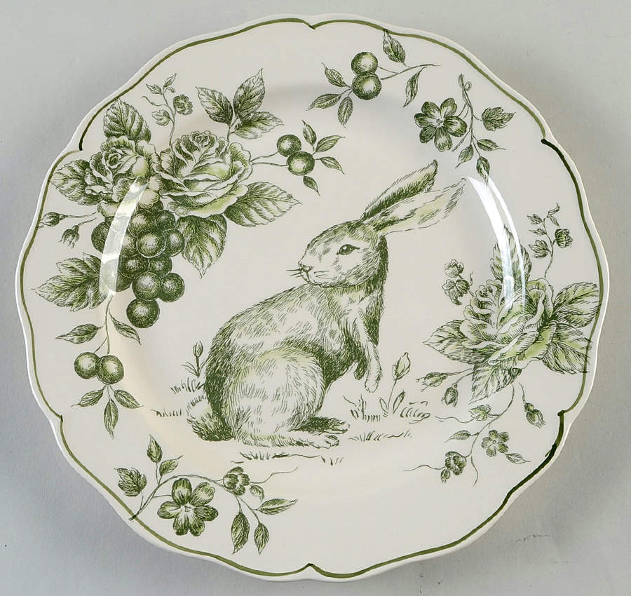 Green and White Toile Large Dinner Plate by Maxcera Corp-1