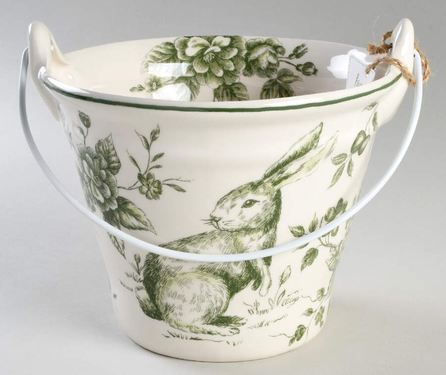 Green and White Toile 7" Handled Basket by Maxcera Corp-1
