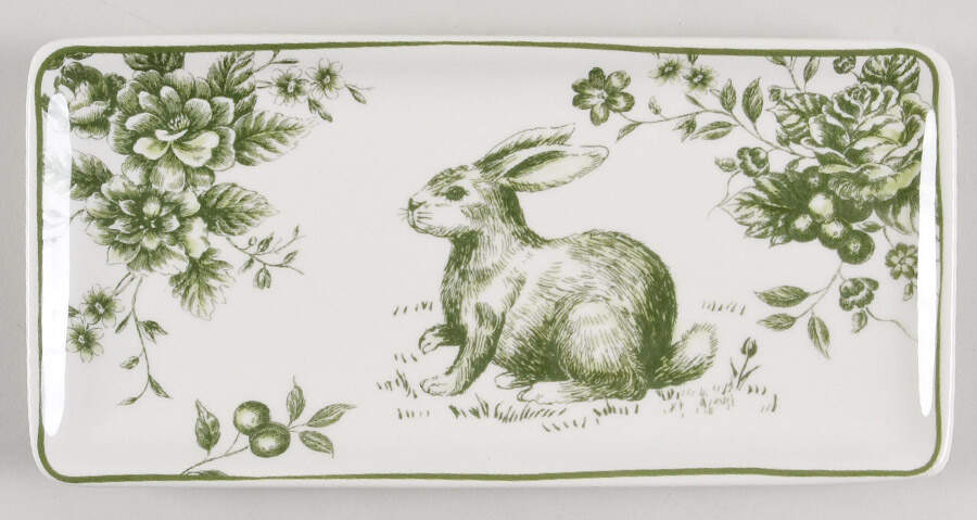 Green and White Toile 11" Rectangular Serving Platter by Maxcera Corp-1