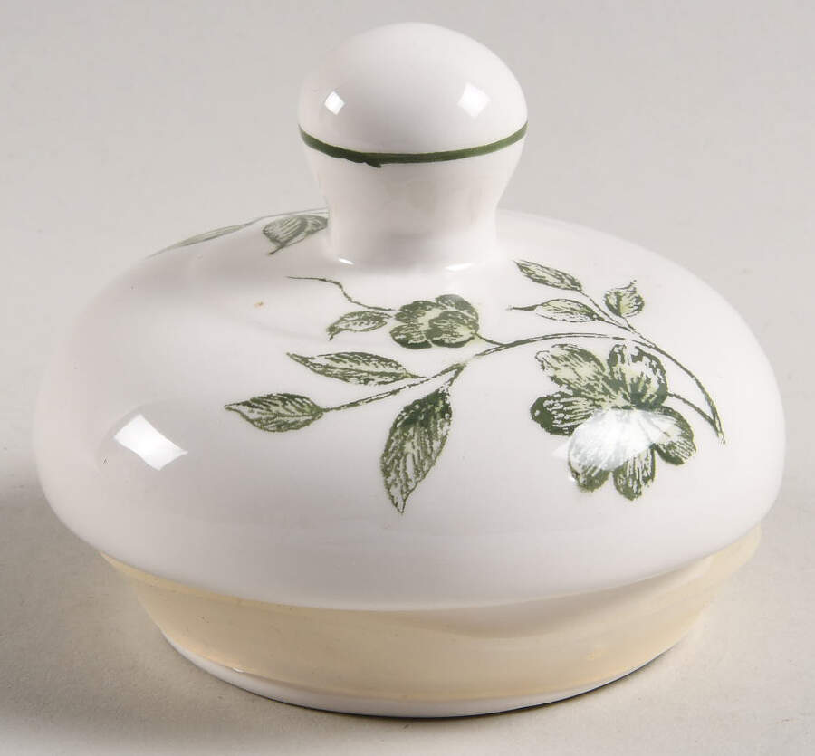 Green and White Toile Lid for Small Canister by Maxcera Corp-1