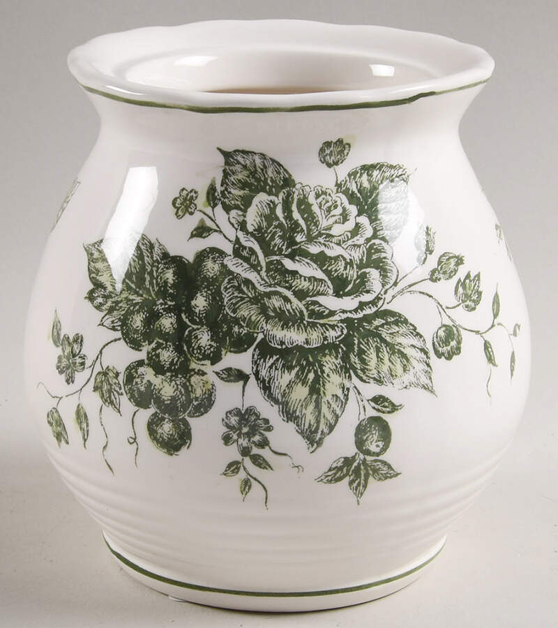Green and White Toile Small Canister No Lid by Maxcera Corp-1