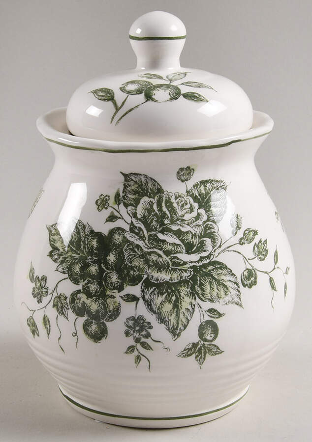 Green and White Toile Small Canister & Lid by Maxcera Corp-1