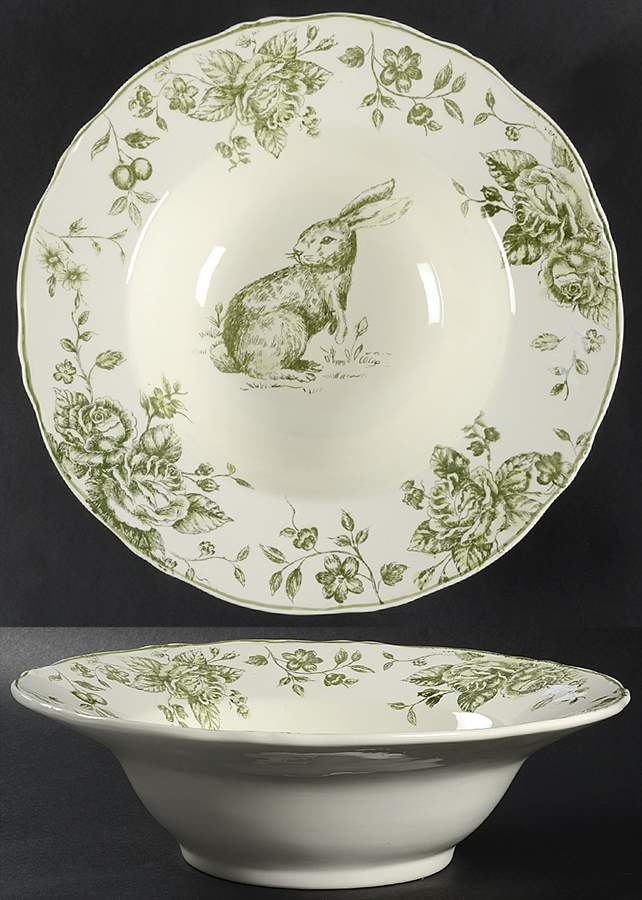 Green and White Toile 12" Round Serving Bowl by Maxcera Corp-1