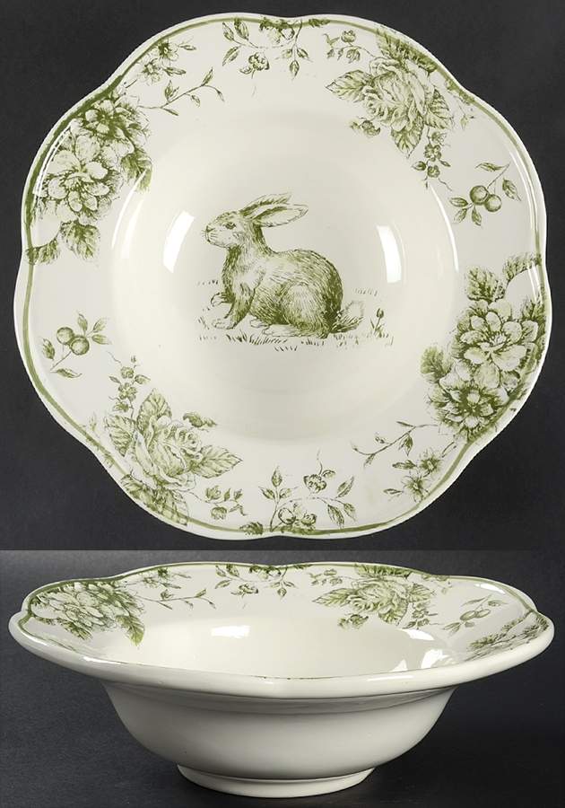 Green and White Toile 10" Round Serving Bowl by Maxcera Corp-1