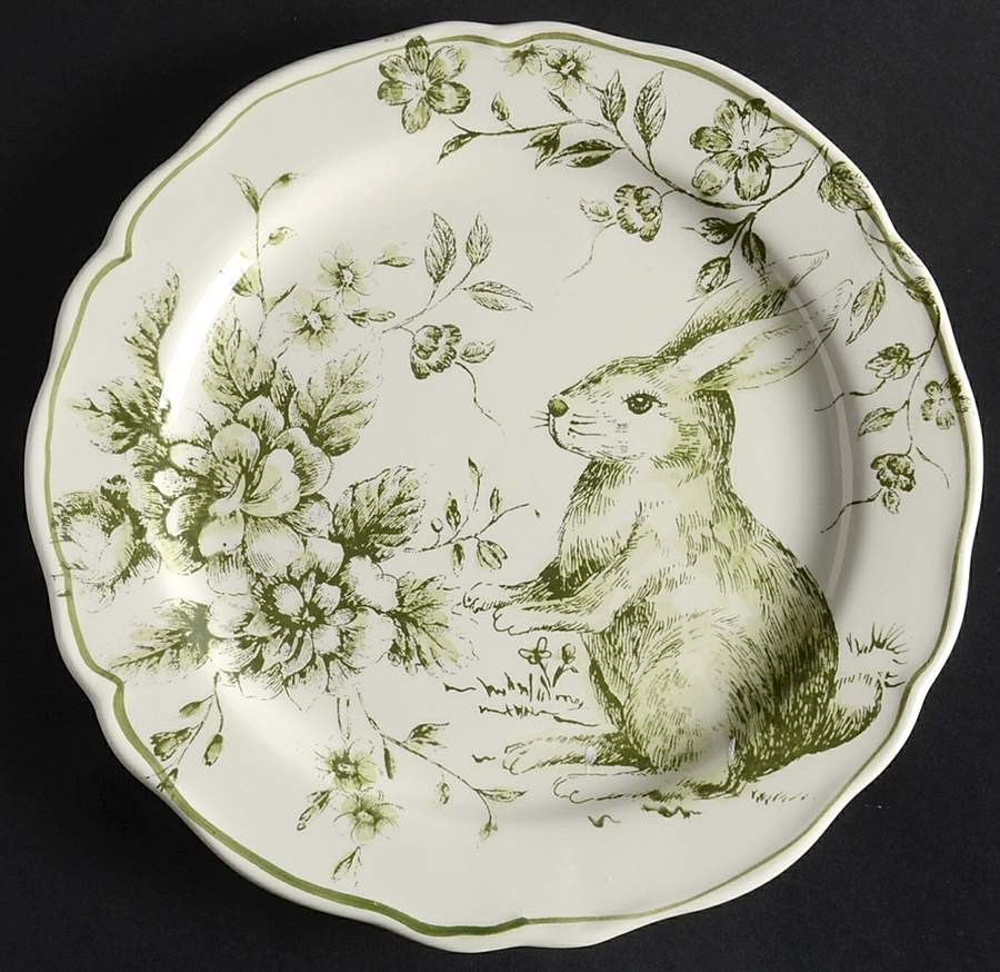 Green and White Toile Salad Plate by Maxcera Corp-1