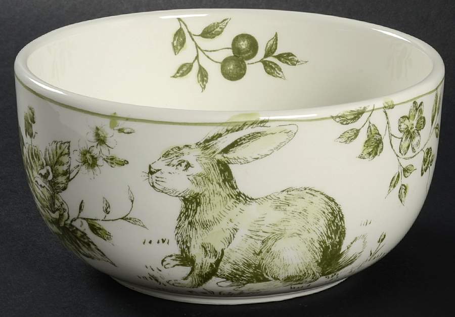 Green and White Toile Soup/Cereal Bowl by Maxcera Corp-1