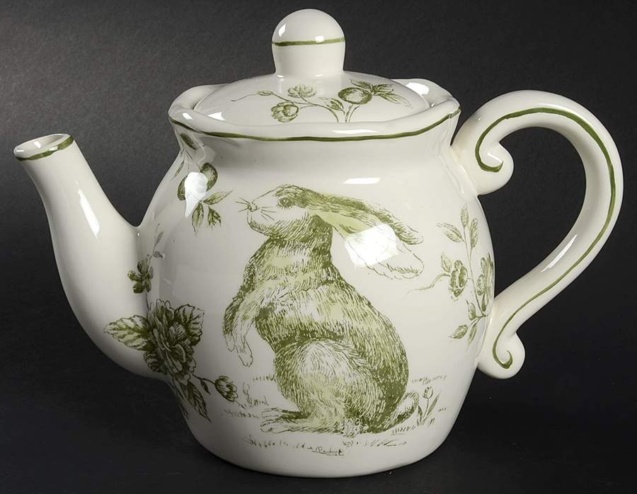 Green and White Toile Teapot & Lid by Maxcera Corp-1