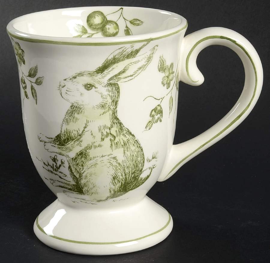 Green and White Toile Pedestal Mug by Maxcera Corp-1