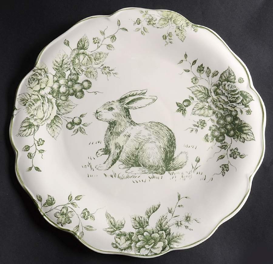 Green and White Toile 13" Chop Plate (Round Platter) by Maxcera Corp-1