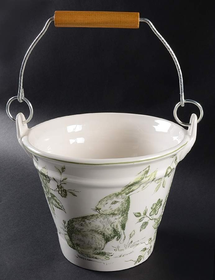 Green and White Toile 6" Handled Basket by Maxcera Corp-1