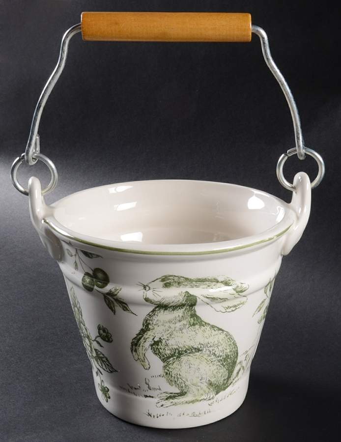 Green and White Toile 4" Handled Basket by Maxcera Corp-1