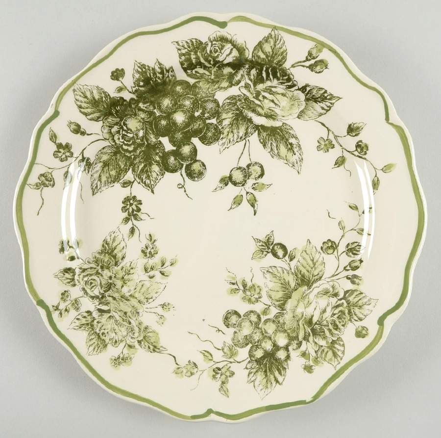 Green and White Toile Dinner Plate by Maxcera Corp-1