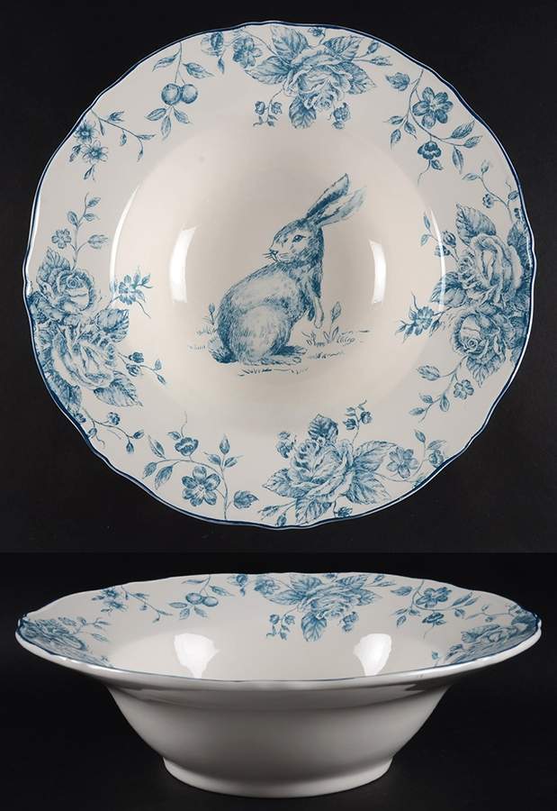 Blue and White Toile 12" Round Serving Bowl by Maxcera Corp-1