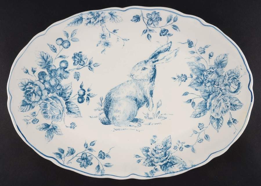 Blue and White Toile 14" Oval Serving Platter by Maxcera Corp-1