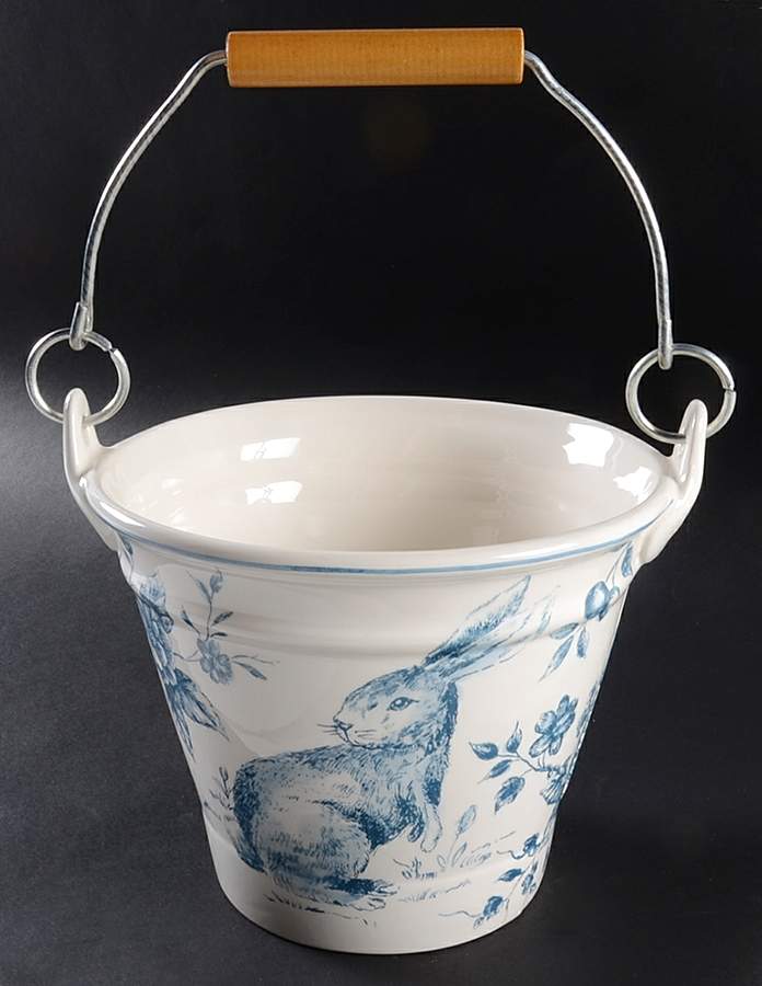 Blue and White Toile 6" Handled Basket by Maxcera Corp-1