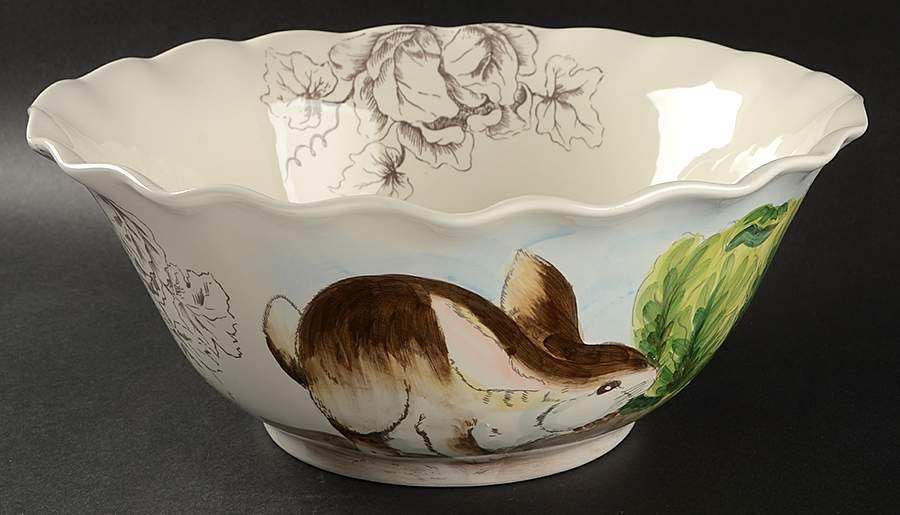 Cabbage Bunny 12" Ruffled Bowl by Maxcera Corp-1
