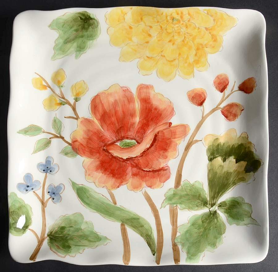 Summer Mum Floral Square Dinner Plate by Maxcera Corp-1