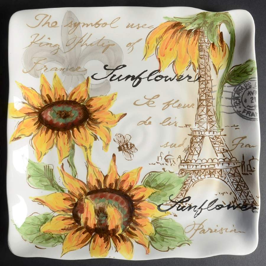 Sunflower & Tower Square Dinner Plate by Maxcera Corp-1