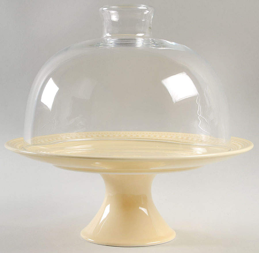 M2A20 Yellow 12" Diameter Pedestal Cake Stand & Glass Dome by Matceramica-1