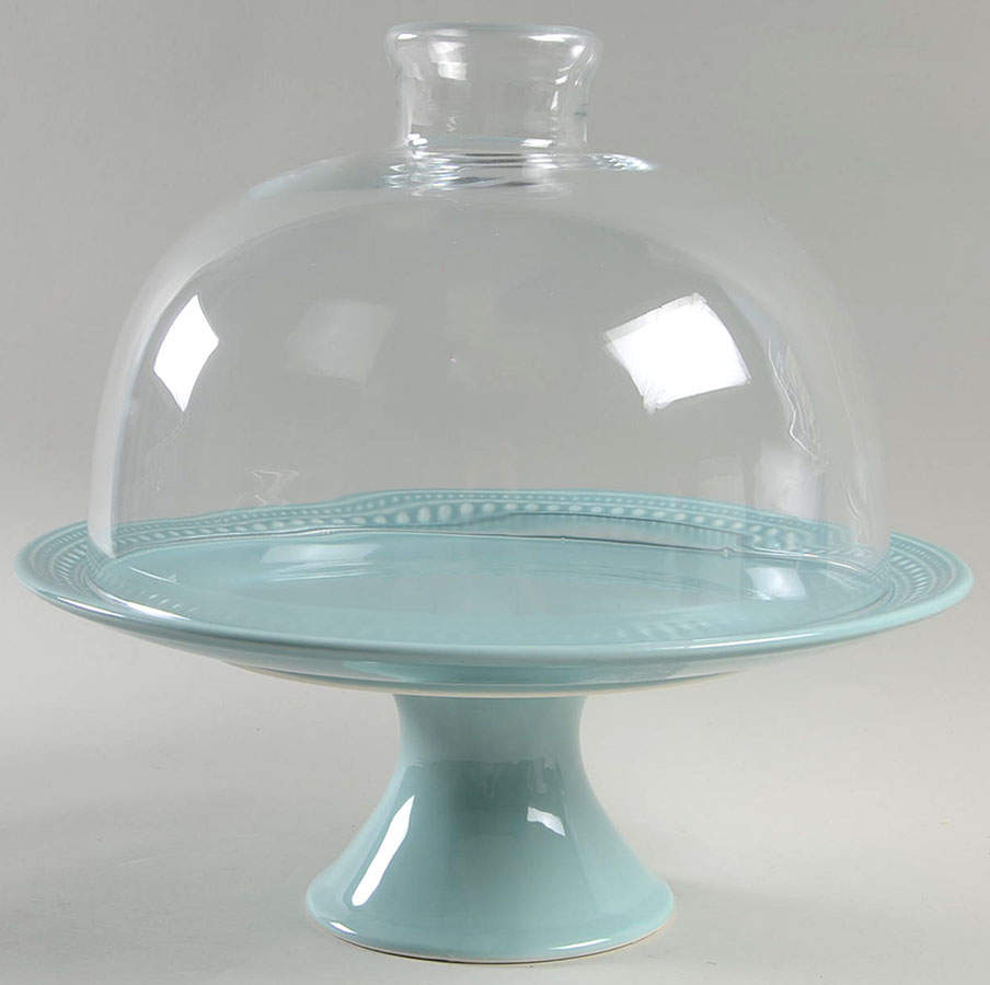 M2A20 Aqua 12" Diameter Pedestal Cake Stand & Glass Dome by Matceramica-1