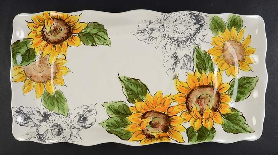 Sketch Sunflower 17" Rectangular Serving Platter by Maxcera Corp-1