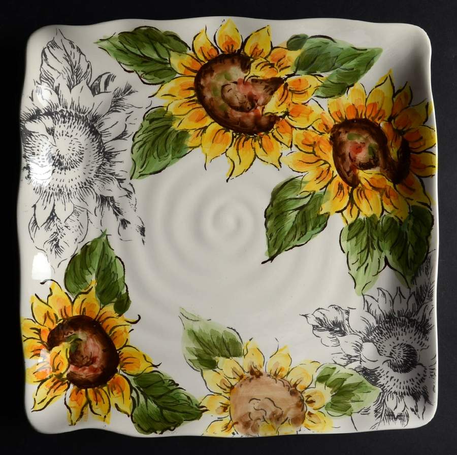 Sketch Sunflower Square Dinner Plate by Maxcera Corp-1