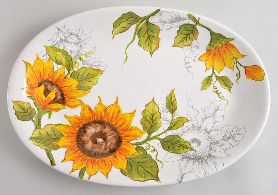 Sketch Sunflower 14" Oval Serving Platter by Maxcera Corp-1