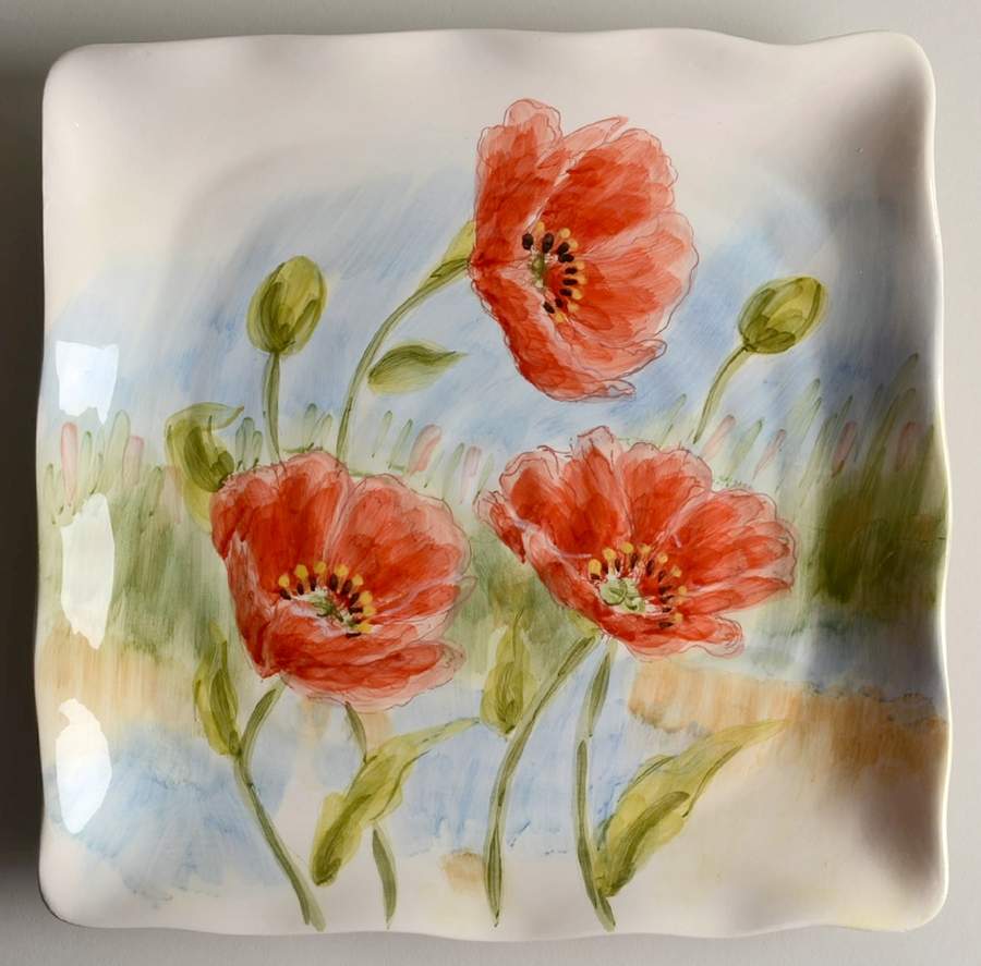 Flowing Poppies Square Dinner Plate by Maxcera Corp-1